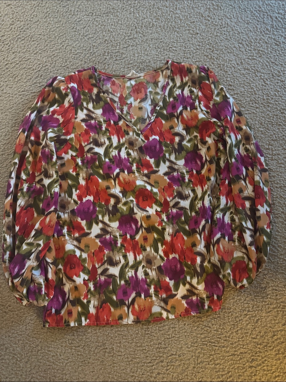 Lovely Melody Floral V-Neck Blouse in Red, Purple, Green, Tan